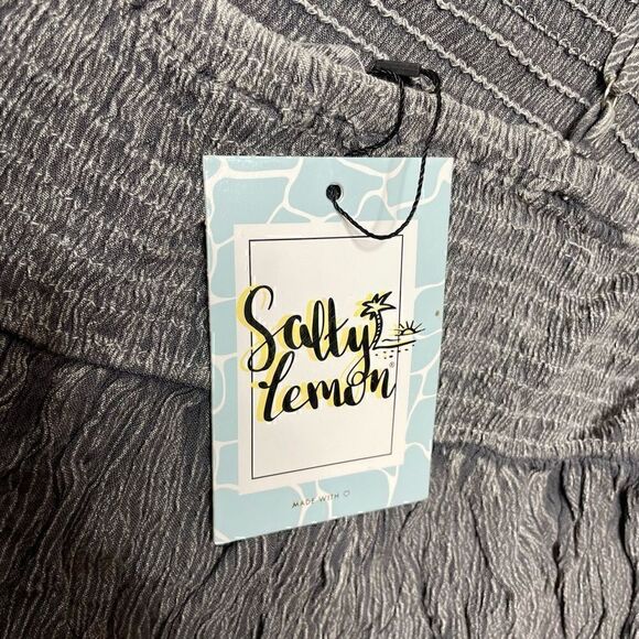 Salty Lemon Charcoal Striped Crop Tank Top Women XL Ruffle Stretch - Picture 7 of 8